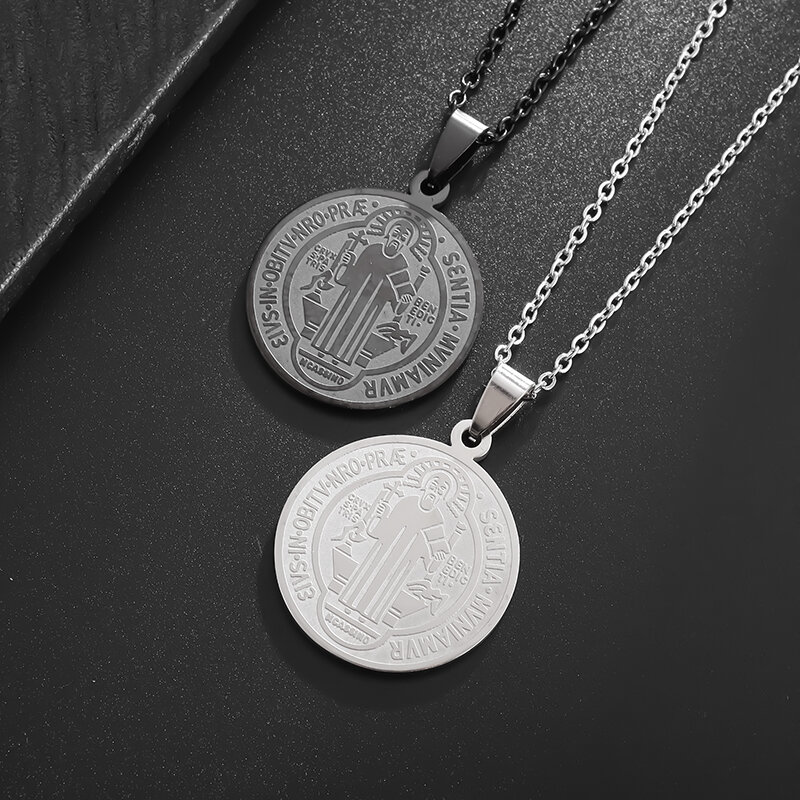 Vintage Saint Benedict Medaille Hanger Roestvrij Staal Kruis Jesus Schijf Ketting Mannen Vrouwen Religieuze Amuletten Sieraden Geschenken