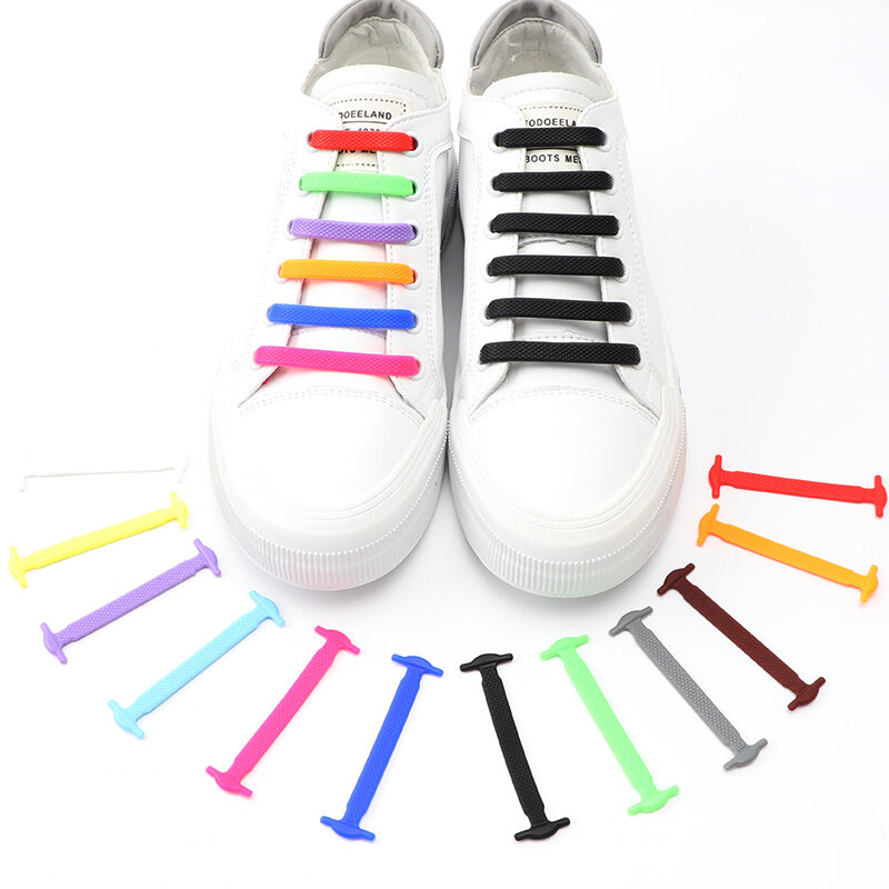 16Pcs Elastic Shoe Laces for Sneakers Silicone Stretch Shoelaces No Tie Shoelace for Kids Shoes Rubber Band Shoelace Shoestrings