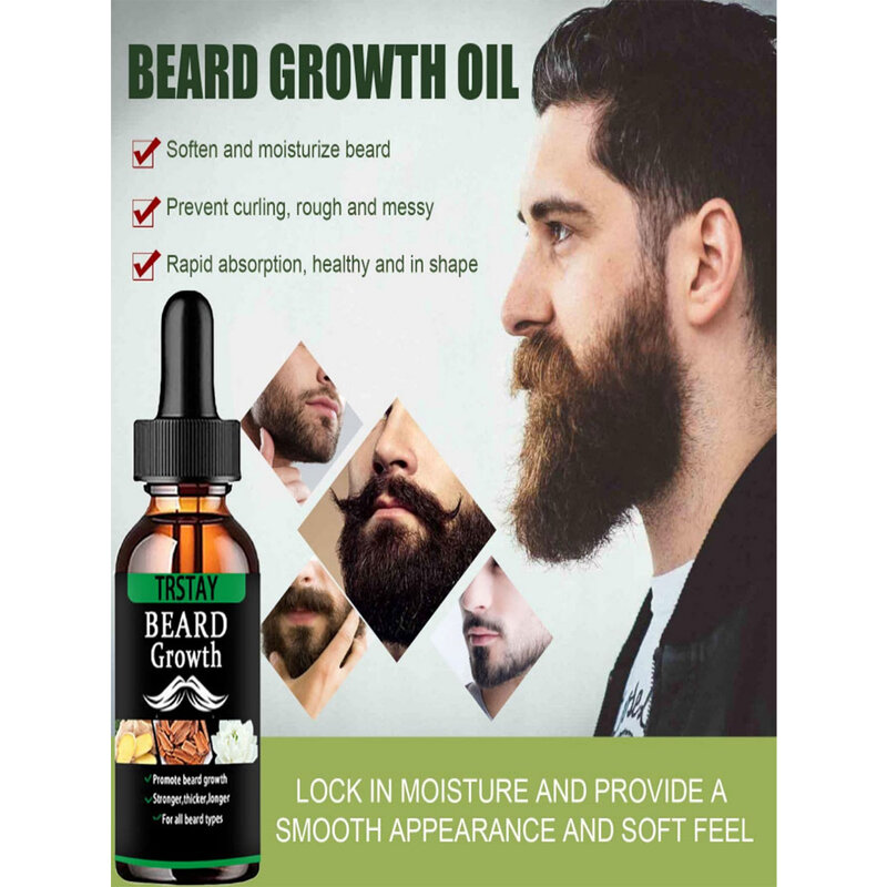 Nuovo olio essenziale per la crescita dei capelli della barba prodotto anticaduta olio naturale per la ricrescita dei baffi per gli uomini rullo nutriente per la cura della barba