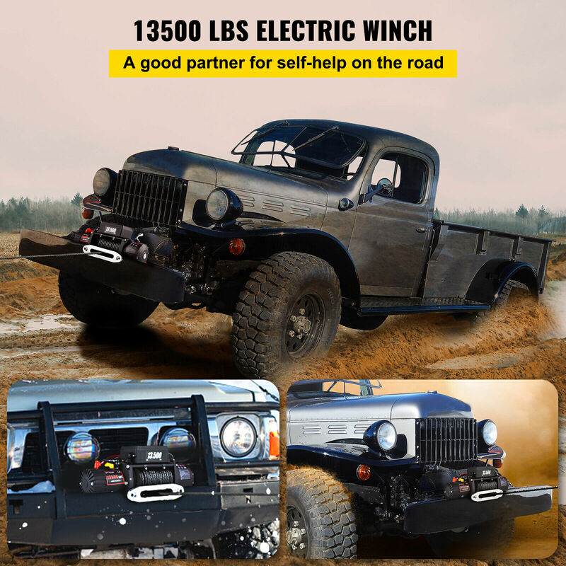 VEVOR Best Price 13500 LBS Electric Winch 12V 6120KG 13500LBS For 4X4 92FT Synthetic Trailer Ropes Towing Strap