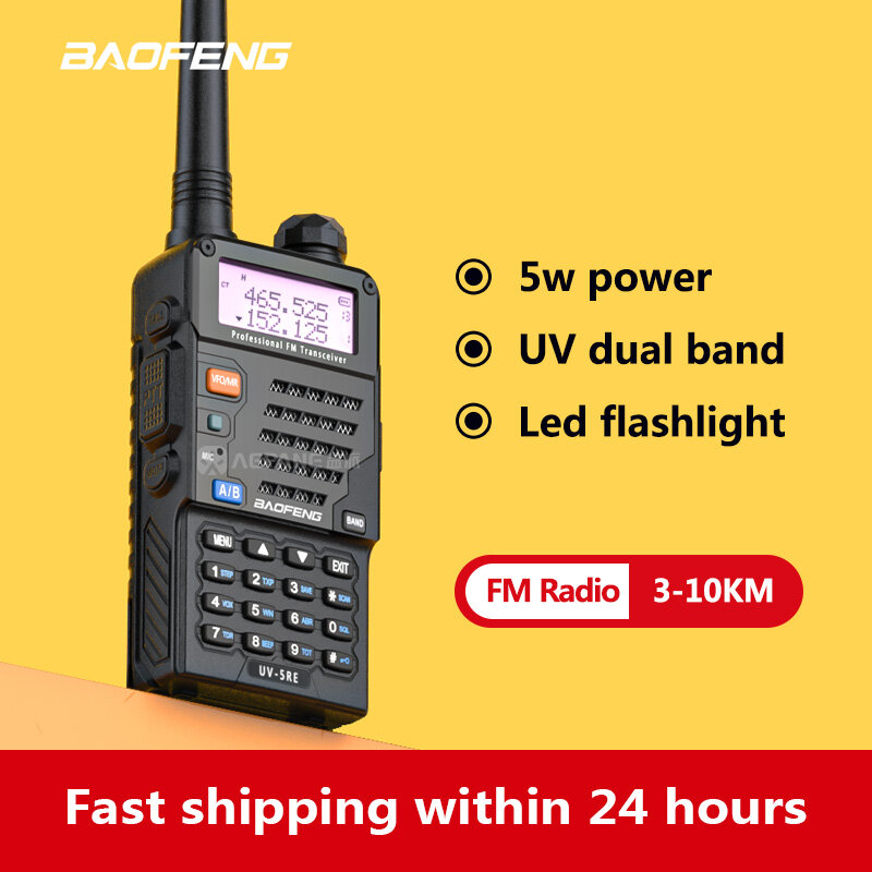 BaoFeng-walkie talkies de banda Dual, radio de linterna Ham, Vhf, uhf, UV-5RE, 136-174/400-520MHz, 3-10km