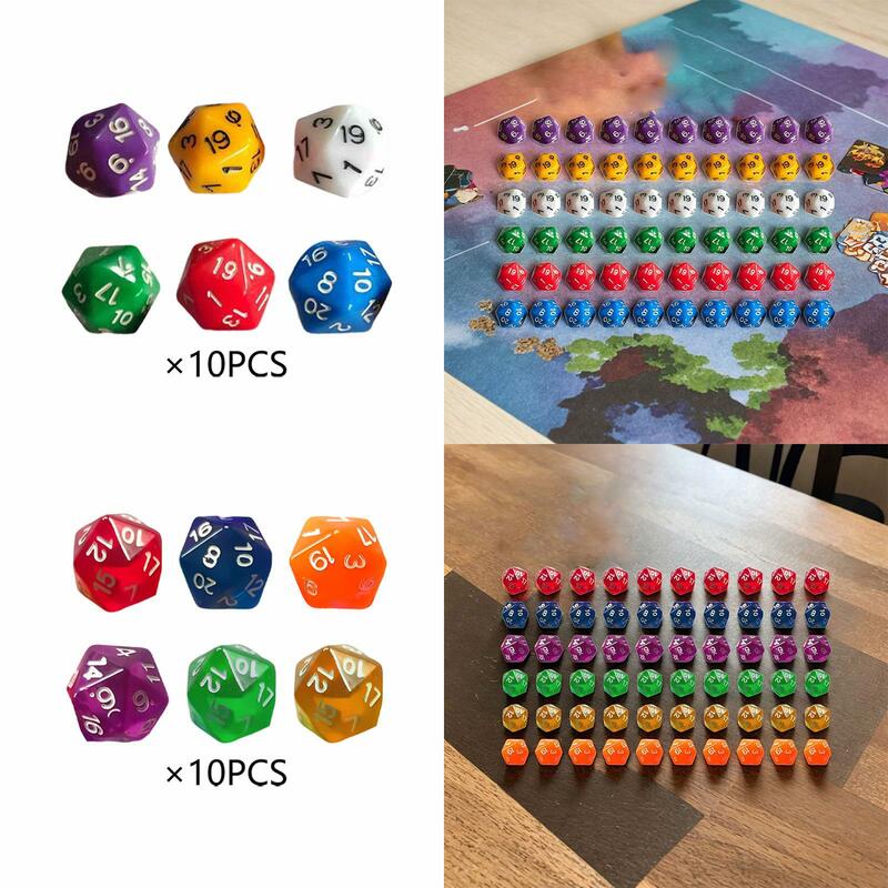 D20 Dados Poliédricos para Role Playing, Dados Multi-Sided, Party Game, Table Game Card, 20mm, 60Pcs