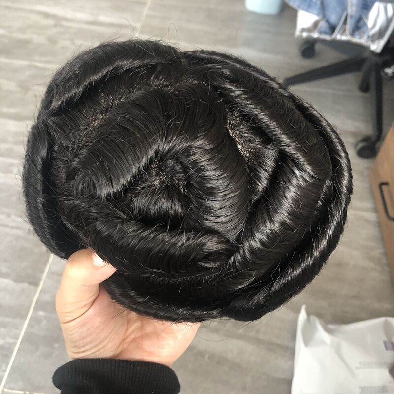 High Quality Man Toupee Vloop  French Lace Durable Fine Mono Men's Capillary Prosthesis Hair Multiple Size Human Hair Wig Man