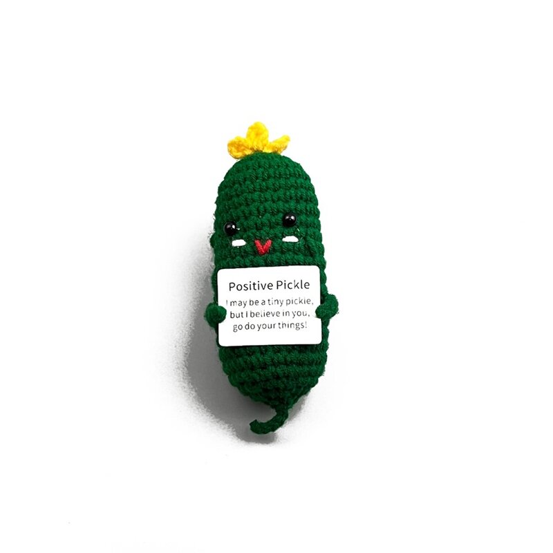 3 pezzi di accessori di qualità Premium Mini bambole di cetriolo all'uncinetto fatte a mano deliziosa lana lavorata a maglia con carta di affermazione positiva
