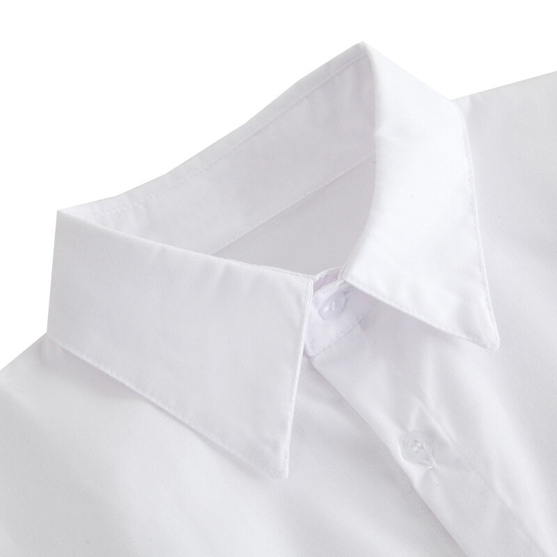 Top feminino de gola curta, camisa branca, vestido profissional, manga comprida, slim fit, roupa de trabalho