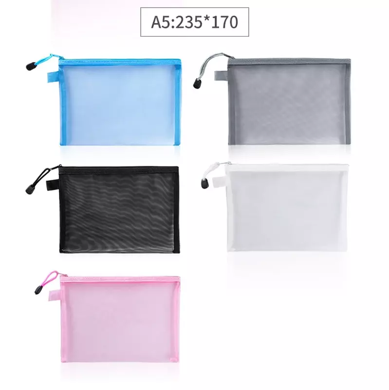 1Pcs A4/A5/A6 Mesh Zipper Pouch Clear Document Bag Book File Folders Stationery Pencil Case Storage Bags
