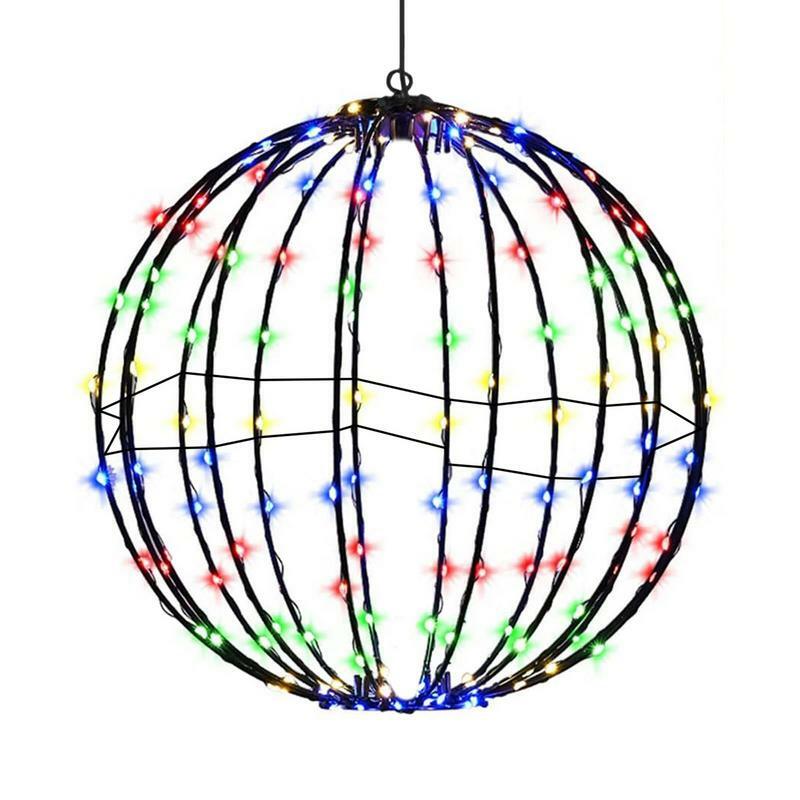 Lampu lingkaran Natal 2023, lampu peri bingkai logam datar luar ruangan, bola cahaya Natal Untuk teras