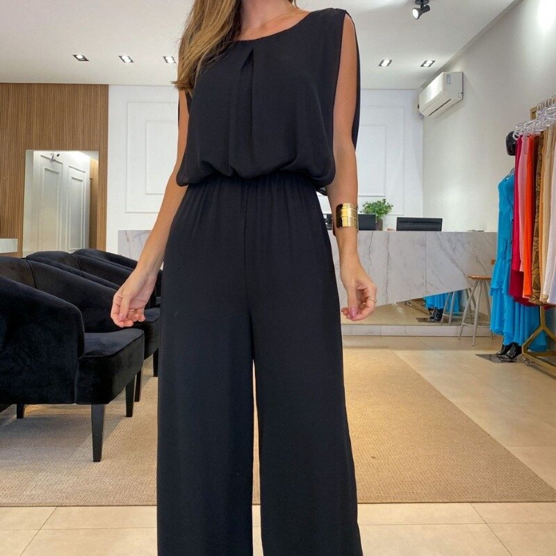 2024 Summer Women's Solid Patchwork Backless High Waist Casual Jumpsuit Street Trendsetter Female Fashion Sexy Long Jumpsuits