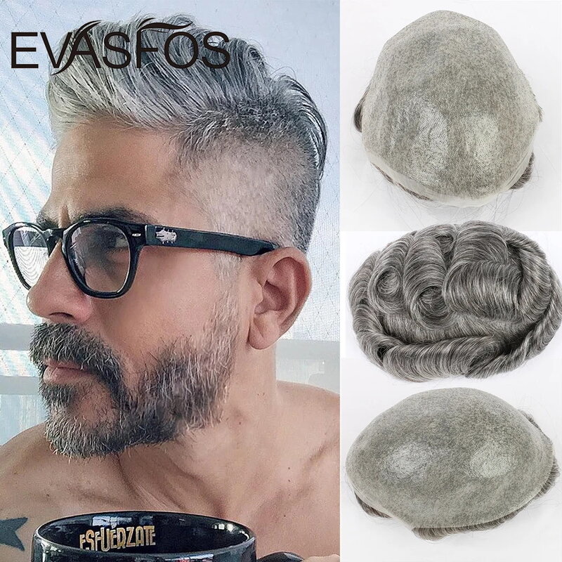 Evasfos Haarstukken Heren Pruik Indian Human Hair Toupee Mannen Volledige Pu Haar Prothese Mannelijke Pruik Haar Systeem Voor mannen Gratis Verzending