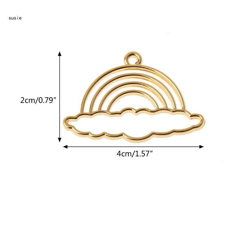 X7YA 5 Pcs Rainbow Metal Frame Pendant Open Bezel Setting DIY UV Resin Jewelry