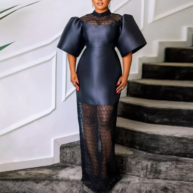2023 African Dresses for Women Autumn Elegant Black Design Dashiki Abaya Bandage Maxi Robe Gowns Africa Sexy Lady Party Dress
