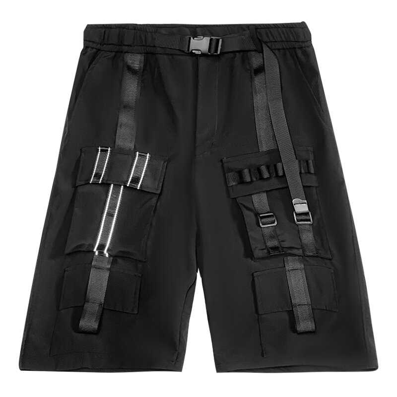High Street Shorts Men Ribbon Jogger Sweatpants Short Pants Male Fashion Casual Shorts Male Balck New Streetwear
