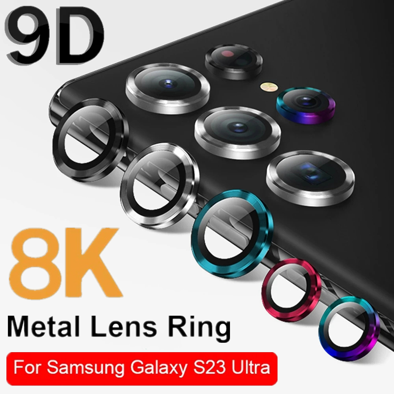 9d câmera protetor de vidro para samsung s23 ultra s23plus lente de cobertura completa anel protetor de metal para galaxy s22 ultra 8k câmera filme