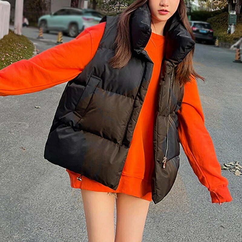 Chaleco grueso y cálido para mujer, chaqueta holgada informal estilo Harajuku, abrigo corto a prueba de viento, Y2K, Otoño e Invierno