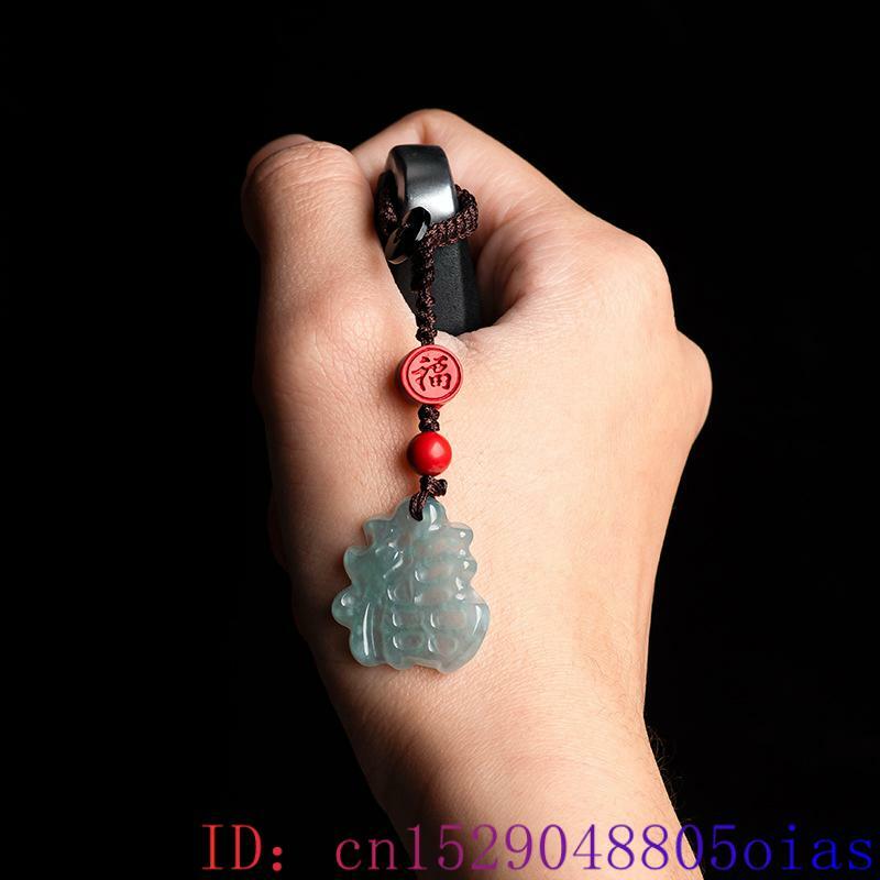 Blue Myanmar Jadeite Fu Keychain Customized Fashion Real Jewelry Gift Gifts for Women Men Natural Burmese Jade key holder