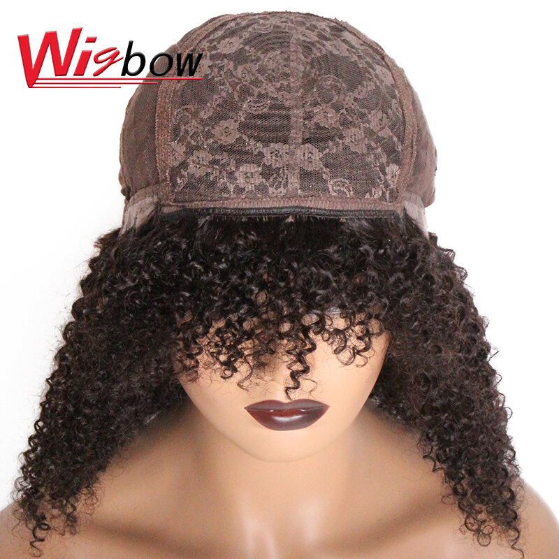 Short Curly Bob Wig With Bangs Brazilian Hair Wigs For Women Short Curly Human Hair Wigs With Fringe Glueless Full Machine Wigs