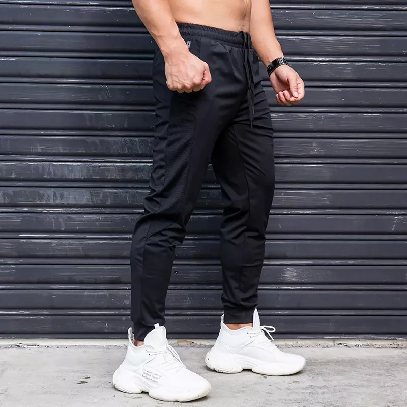 Moletom casual masculino com bolsos com zíper, calça de elasticidade, calça esportiva de treino para jogging, treino de ginástica