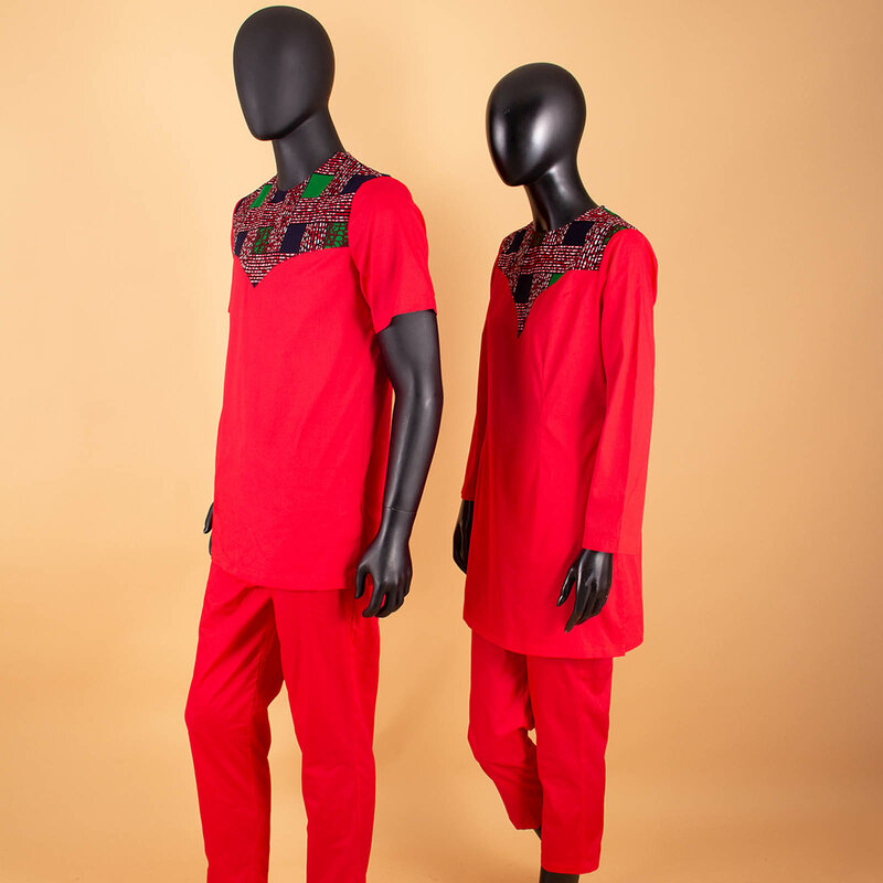 Roupas africanas para casais, Bazin Riche, Ankara Print, roupas masculinas e femininas, conjuntos de top e calças artesanais, S20C001