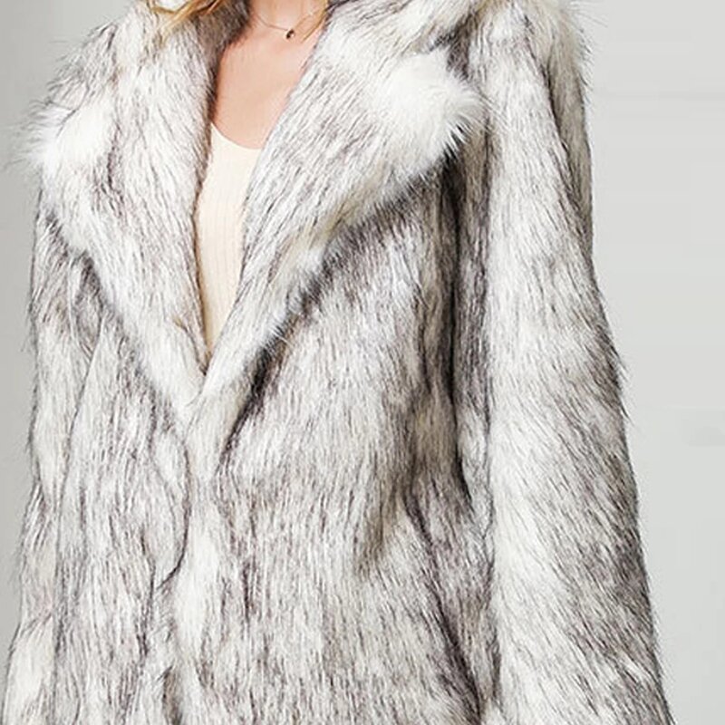 Elegancka damska kurtka ze sztucznego futra jesienno-zimowa moda płaszcze luksusowe sztuczne futra płaszcz z imitacją futra długie płaszcz z rękawami