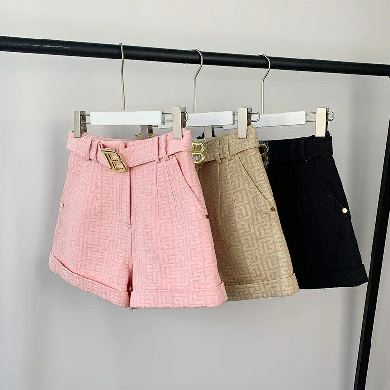 5 farben für Option Rosa Textur Gewaschen Denim Shorts für Frauen mit Gürtel Casual Stil Qualität Jeans Hosen