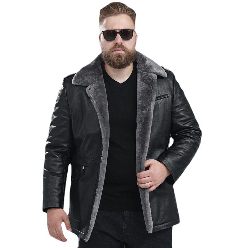 Oversize Menswear Single Breasted Mens Shearling Coat Large Size Loose Winter Warm Real Sheepskin Leather Jacket Men Clothing