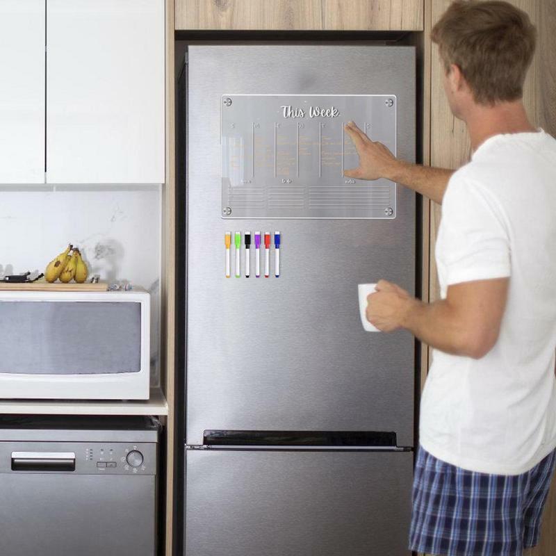 Calendário acrílico magnético para geladeira, seco Erase Board, Design ímã transparente