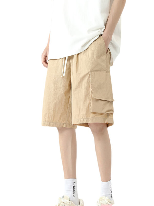 Шорты-карго мужские в американском ретро стиле, повседневные штаны, деловые джоггеры с эластичным ремешком и карманами, лето