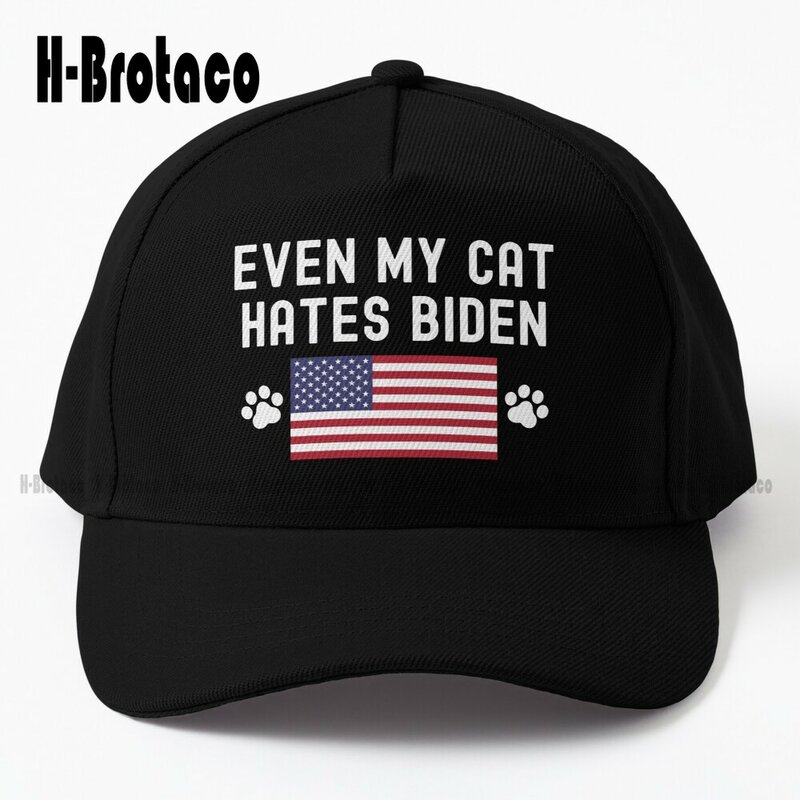 Even My Cat Hates Biden Cat Paws American Flag Baseball Cap For Women Hunting Camping Hiking Fishing Caps Custom Gift Denim Caps