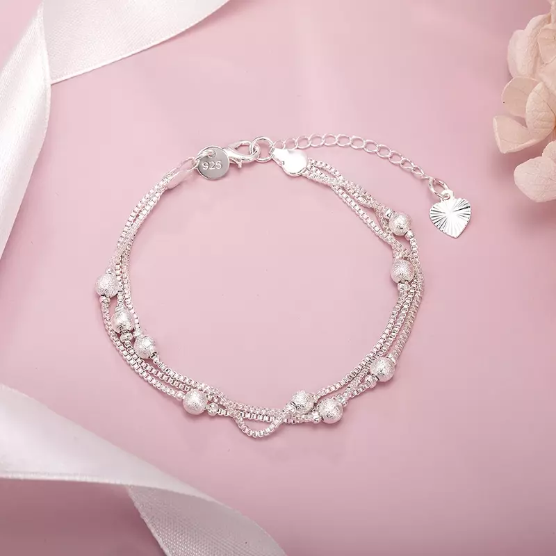 Hot sale new Silver Color Geometry beads Chain Bracelet for Women Fashion Wedding Fine Jewelry Christmas Gift 8inches