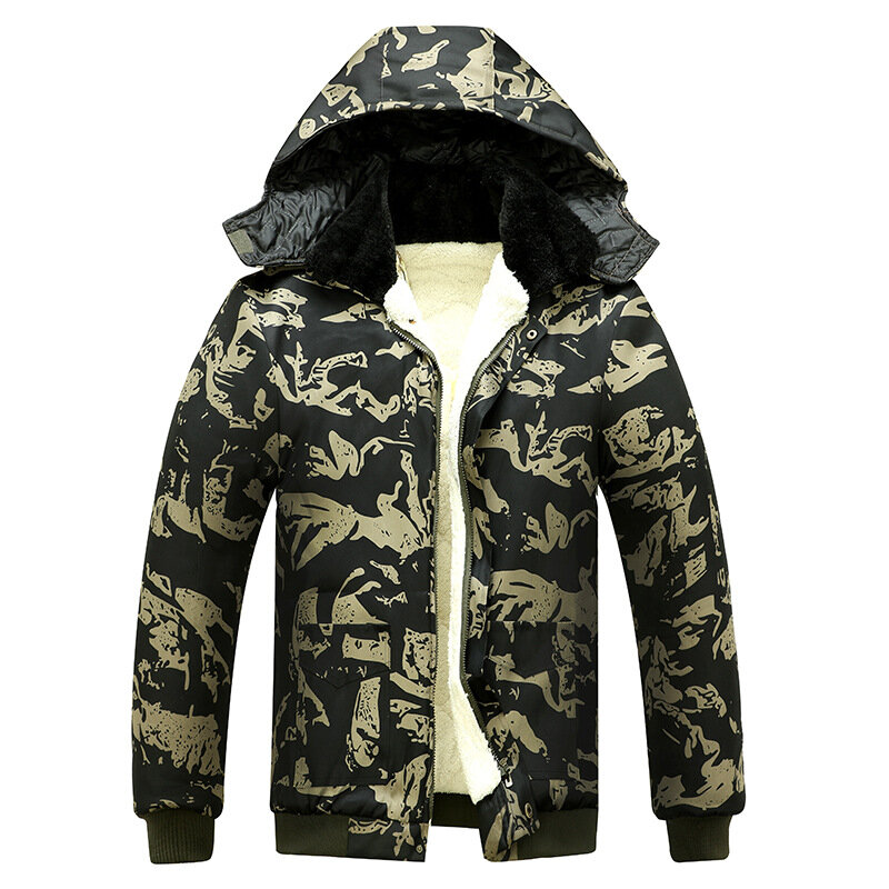 Winter Thickened Velvet and Cold-proof Mid-length Warm and Wear-resistant Outdoor Work Camouflage Cotton-padded Jacket