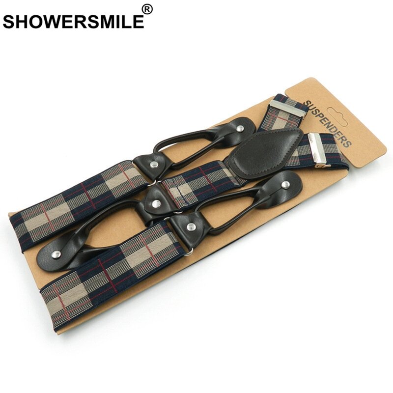 Showersmile Treo Áo Nút Y Lưng Argyle Suspender Cho Nam Vintage Cưới Thun Áo Nam Suspender Với 6 Nút Bấm 120 Cm