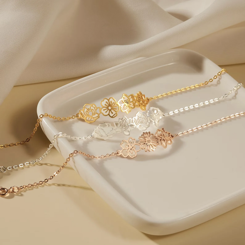 Bracelet Personnalisé à Fleurs de Naissance, Bijoux à la Mode pour Femme, Cadeaux d'Anniversaire et de ixdes Mères