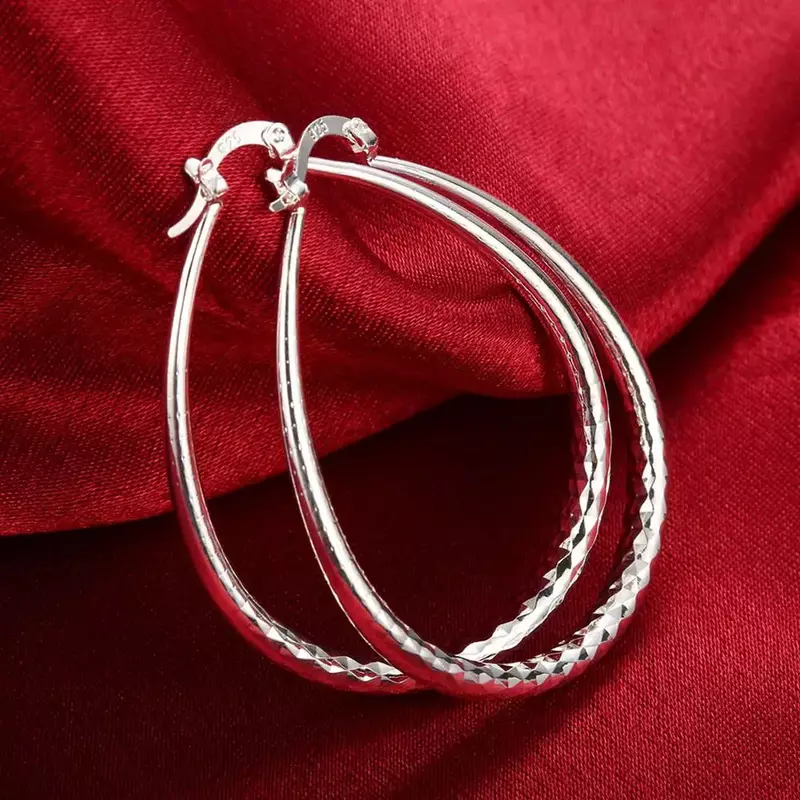 Boucles d'oreilles grand cercle en argent regardé 925 pour femmes, bijoux de mode de rue, haute qualité, cadeaux de Noël, 4cm