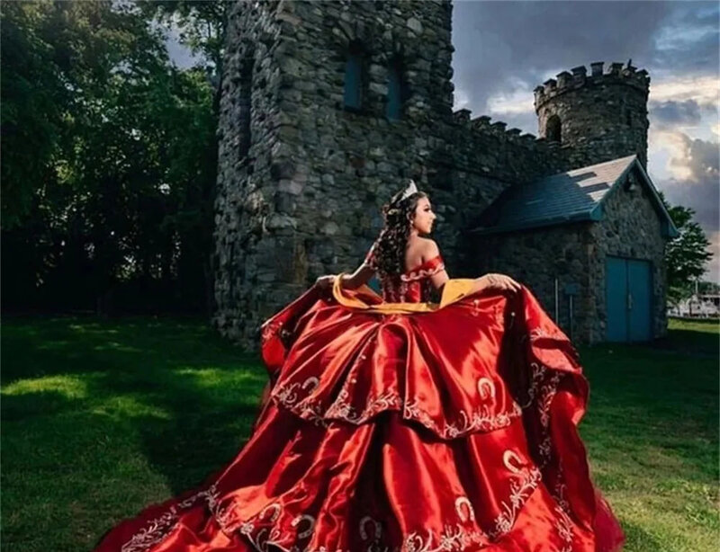 Burgunder Prinzessin Quince anera Kleider Ballkleid von der Schulter Stickerei süß 16 Kleider 15años mexikanisch