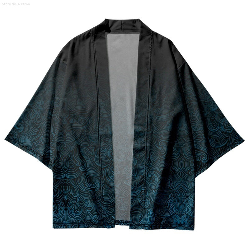 Винтажный кардиган с геометрическим градиентом, Пляжное юката, японское кимоно, уличная одежда для мужчин и женщин, брикет