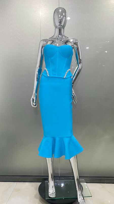 Robe de Soirée de Luxe à Bretelles Sexy pour Femme, Tenue de Mariage, Sirène, Bleu Lac, Perles, Été, 2024