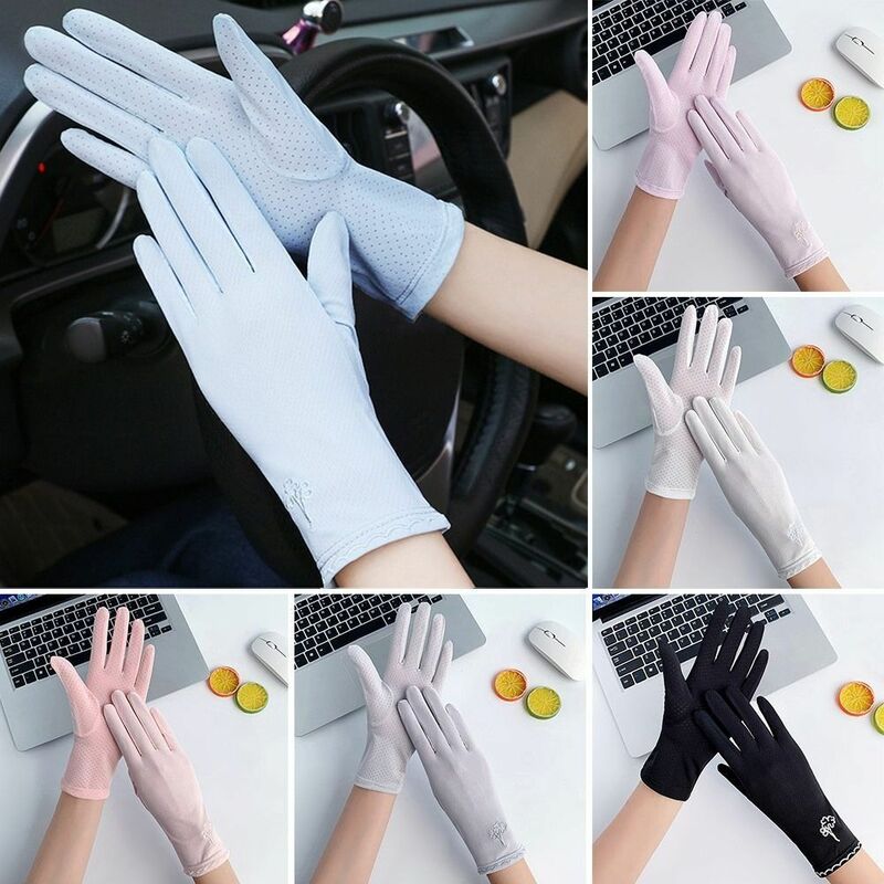 Перчатки женские с защитой от УФ-лучей, дышащие митенки для вождения, тонкие однотонные митенки для сенсорных экранов, летние