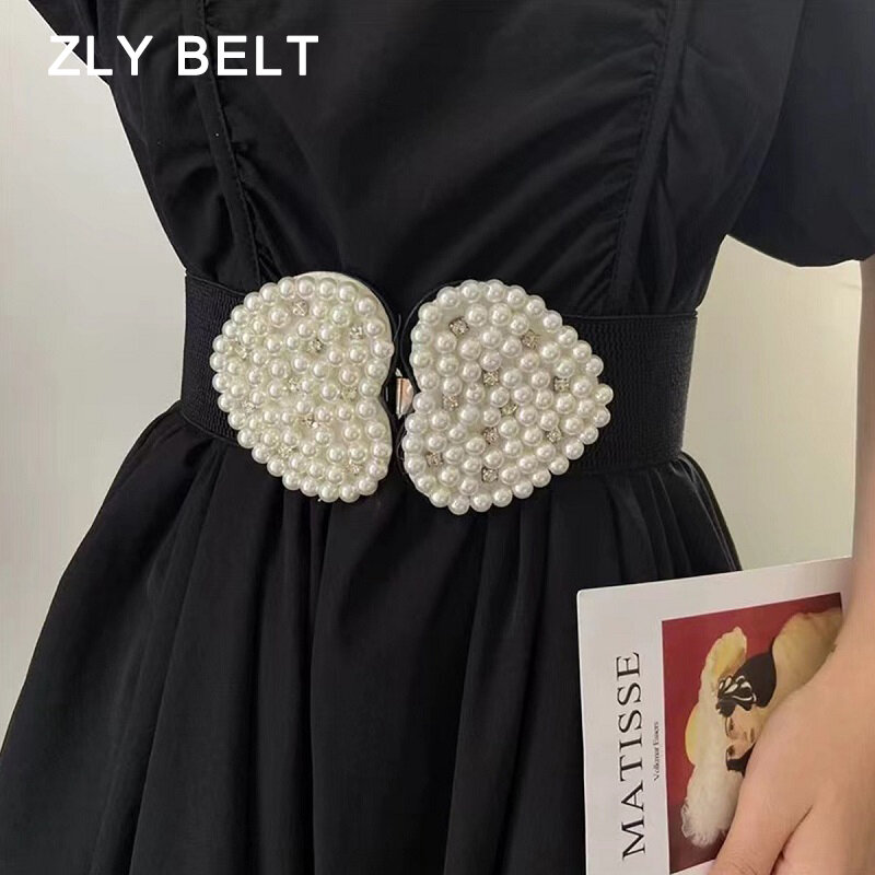 Cinturilla ajustable de algodón para mujer, banda elástica de 70CM con hebilla de diamante, joya de corazón, perla, versátil, a la moda, novedad de 2024
