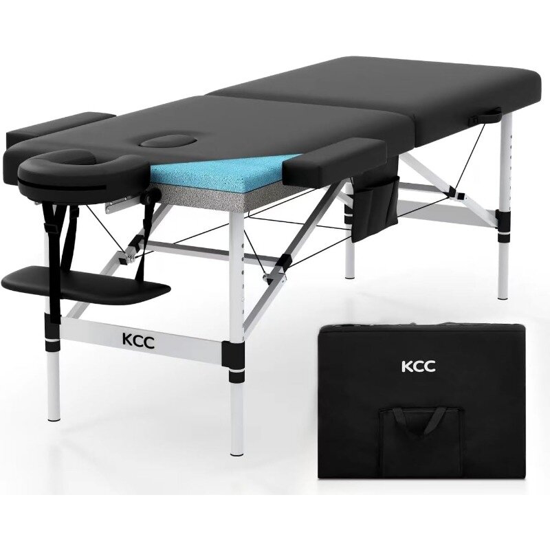 Mesa de masaje de espuma viscoelástica, cama de masaje plegable portátil Premium, altura ajustable, 84 pulgadas de largo