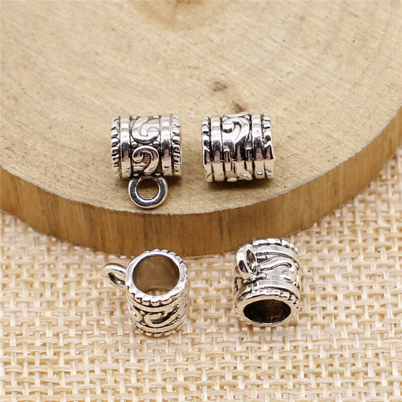 10pcs/lot 10x8x7mm Carved Spacers Beads Big Hole Beads Bails For Jewelry Making Antique Silver Color 0.39x0.31x0.28inch