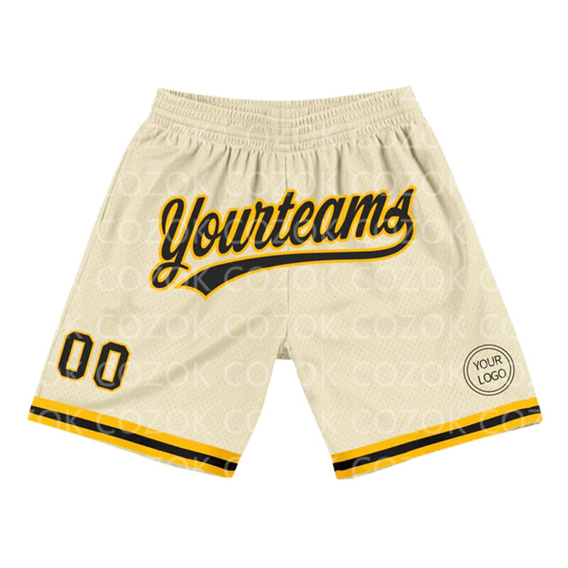 Custom cream-coloured Authentic Basketball Shorts 3D Printed Men Shorts Your Name Mumber Quick Drying Beach Shorts