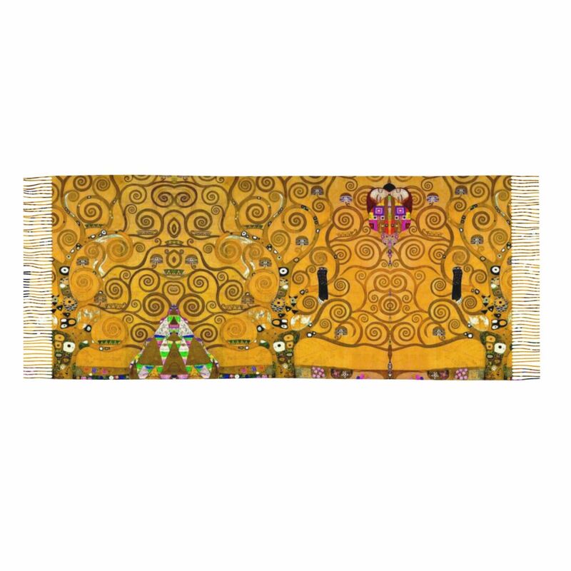 Tree Of Life By Gustav Klimt Scarf Wrap Women Long Winter Fall Warm Tassel Shawl Unisex Painting Art Scarves