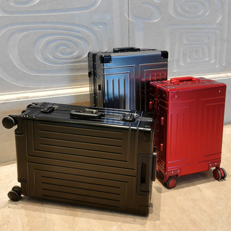 Valise à roulettes en alliage d'aluminium et de magnésium, cadre en métal, valises de voyage de luxe, mot de passe, roue universelle, sac d'embarquement