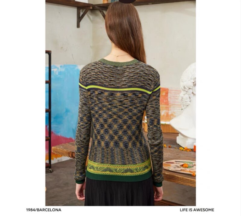 대외 무역 오리지널 주문 여성용 라운드넥 슬림핏 캐주얼 니트 스웨터, 스페인 신제품