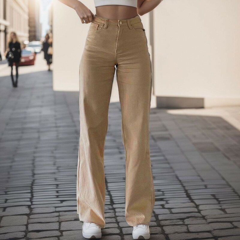 Jean Délavé Taille Haute pour Femme, Pantalon en Denim Confortable, Jambes Larges, Mode 2024
