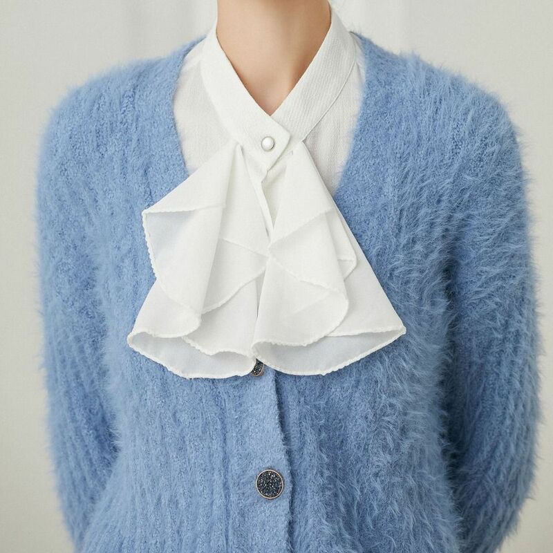 Blus kerah palsu katun blus kerah Korea ikatan simpul baru Atasan Vintage Solid aksesoris pakaian kemeja kerah palsu