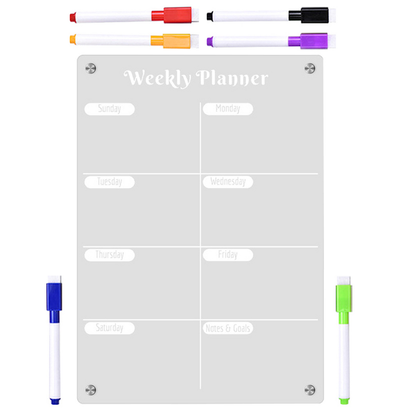 Semanal Planner Board para Cozinha, Programação Diária, Quadro Magnético, Atração, Acrílico Frigorífico, Dry Erase, Clear Frigorífico Planejamento