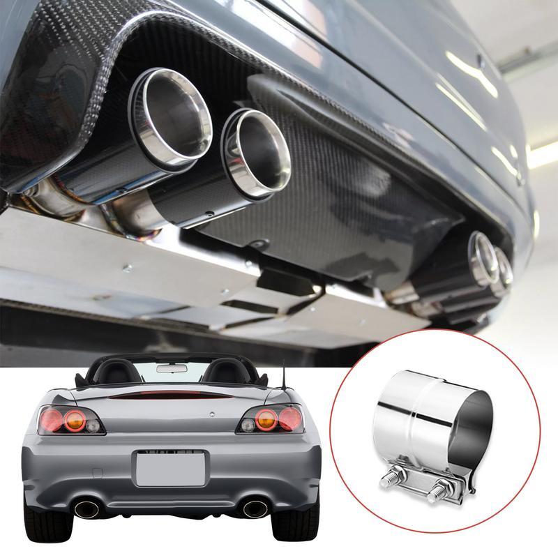 Universal Car Exhaust Muffler Clamp, tubo de aço inoxidável redondo, Chrome Exhaust Tail Clamps, Sleeve Car Acessório, Novo