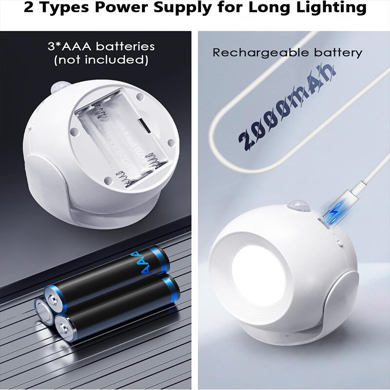 Lampu Dinding Sensor gerak Led, lampu malam portabel nirkabel isi ulang USB sentuh 360 dapat diputar untuk kamar tidur lampu baca
