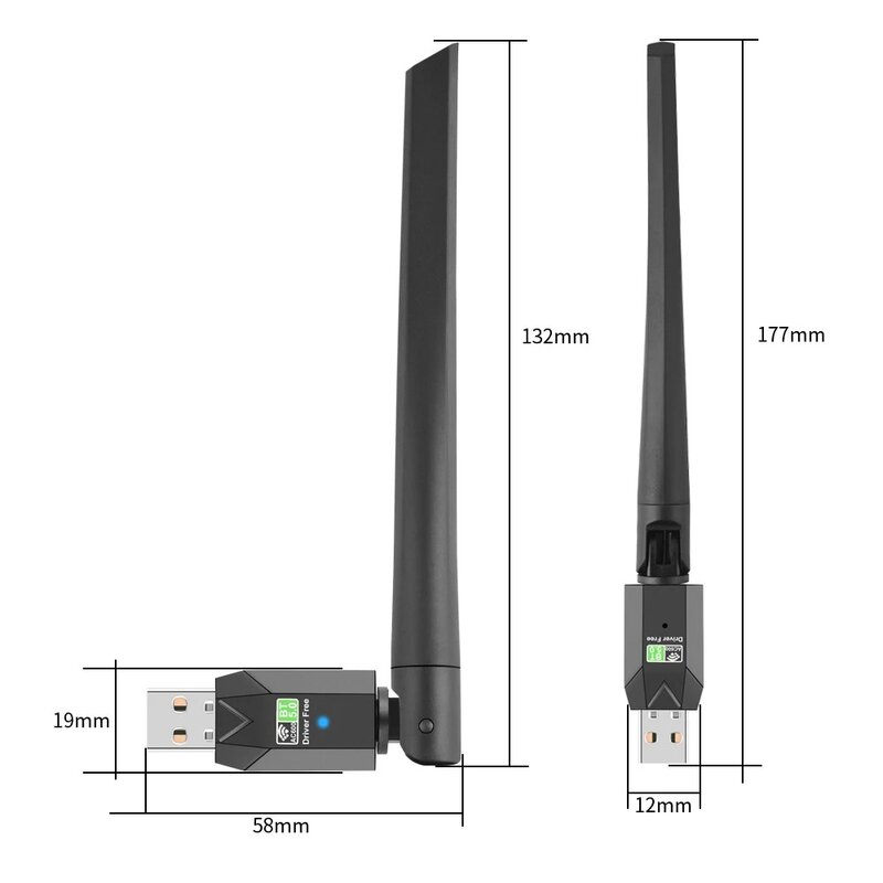 PC용 USB 블루투스 5.0 와이파이 어댑터, 듀얼 밴드 2.4G 5G 와이파이 동글 안테나, USB 이더넷 네트워크 카드 리시버, 600Mbps